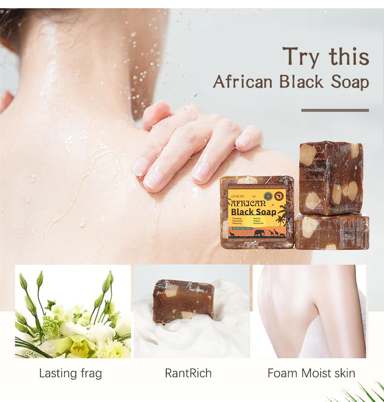 100g Natural African Black Soap With Organic Shea Butter Anti Rebelles Treatment Acne Moisturizing SkinCare Handmade Body Bath