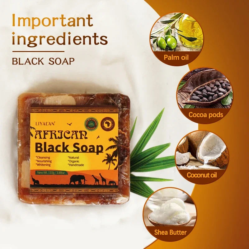 100g Natural African Black Soap With Organic Shea Butter Anti Rebelles Treatment Acne Moisturizing SkinCare Handmade Body Bath