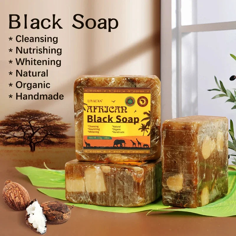 100g Natural African Black Soap With Organic Shea Butter Anti Rebelles Treatment Acne Moisturizing SkinCare Handmade Body Bath