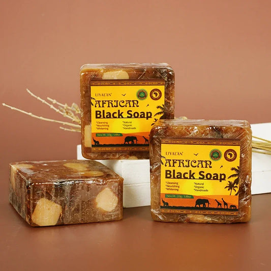 100g Natural African Black Soap With Organic Shea Butter Anti Rebelles Treatment Acne Moisturizing SkinCare Handmade Body Bath